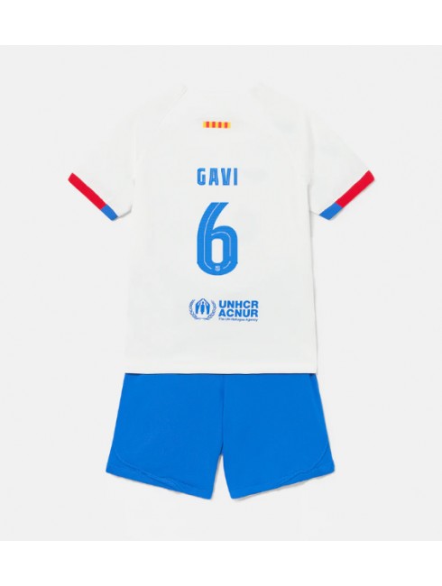 Billige Barcelona Paez Gavi #6 Bortedraktsett Barn 2023-24 Kortermet (+ Korte bukser)